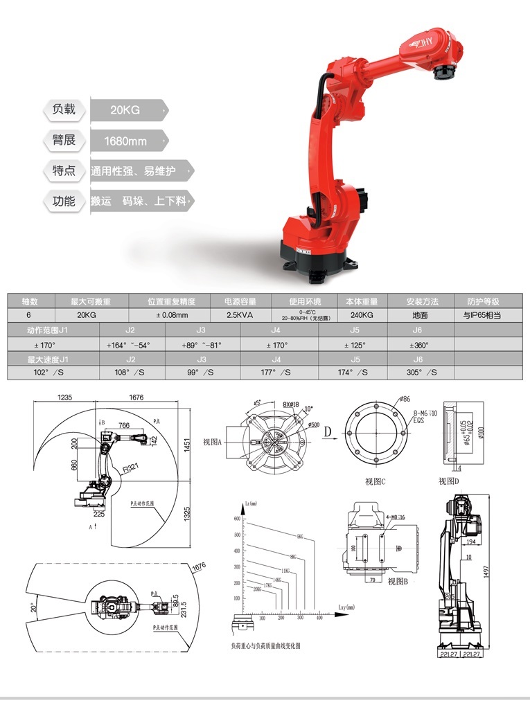 搬運上下料機(jī)器人負(fù)載20公斤